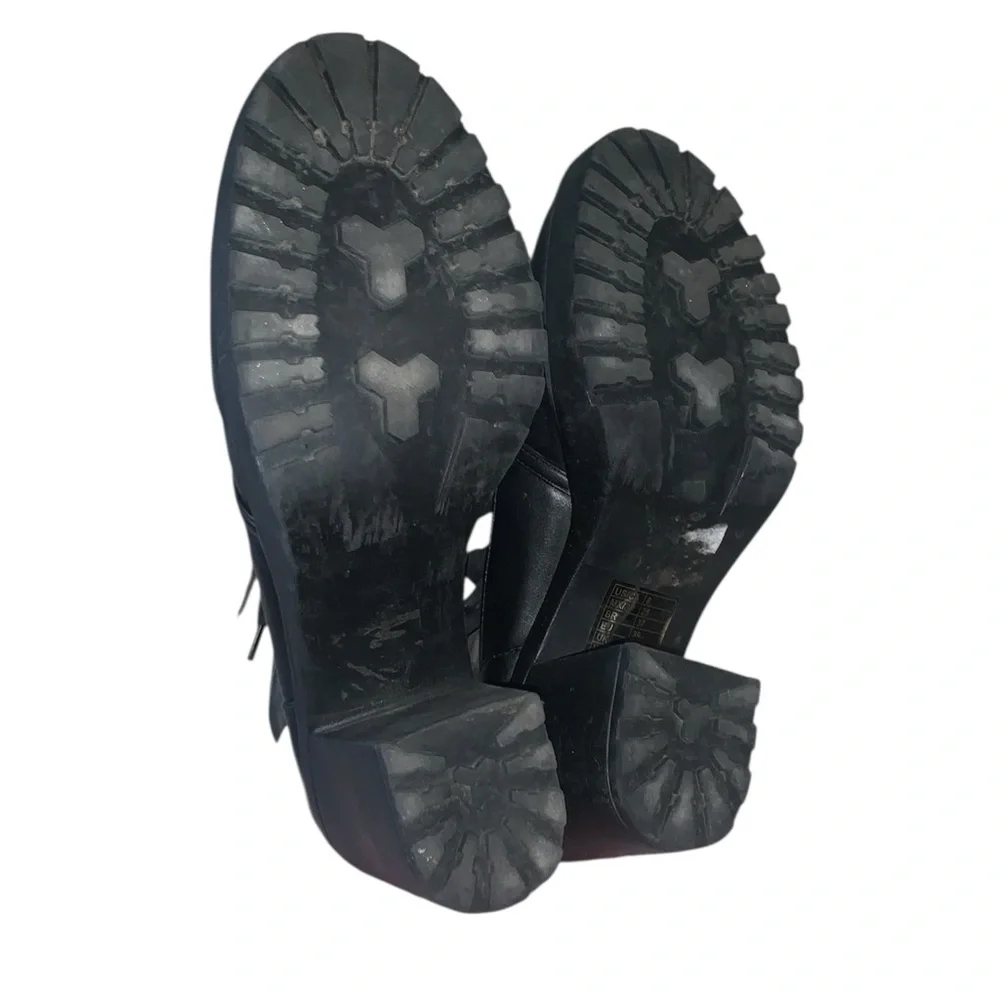 Forever 21 Black Mesh Ankle Booties Block Heel Boots Lace Up Moto Goth Sheer - Picture 6 of 8